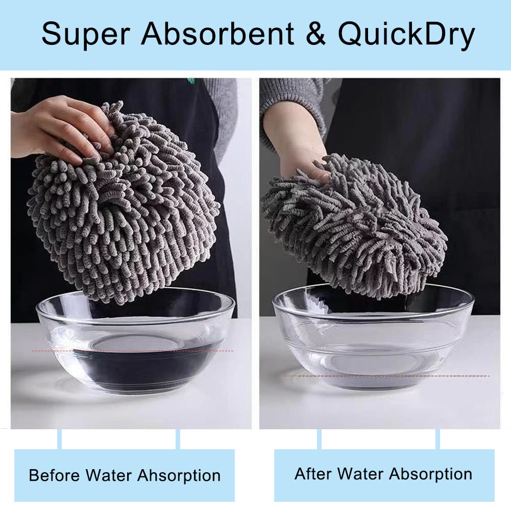 Cosysparks Microfibre Hand Towels, Soft & Plush Small Hand Towel Quick-Drying Super Absorbent Chenille Hand Towels with Hanging Loop for Kitchen and
