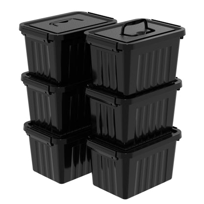 Tyminin 7L Plastic Storage Box with Lids and Handle, Black Storage Containers Use for Home, office, Kitchen and Goods (Pack of 6)