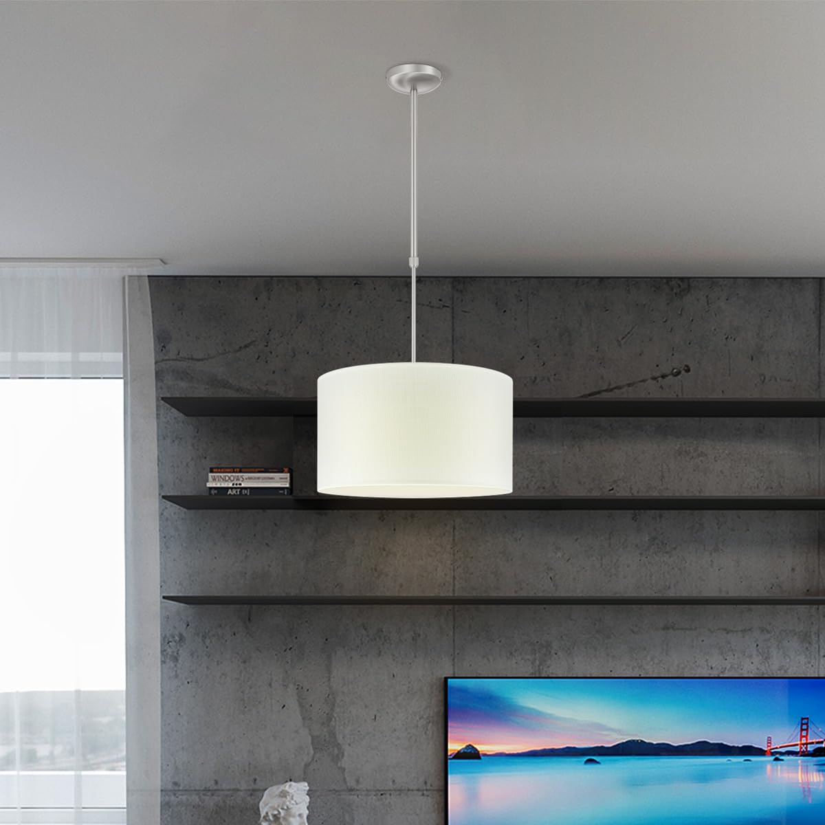 Home Sweet Home collection Modern Lampshade Canvas | Cylinder | 40/40/22cm | White | Fabric lampshade Made of Cotton | for E27 lamp Holder | RoHS