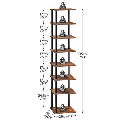 HOOBRO Tall Narrow Shoe Rack, 8-Tier Vertical Rack, Corner Shelf for Small Space, Slim Shoe Storage, Tall Shoe Rack for Closet, Entryway, Hallway