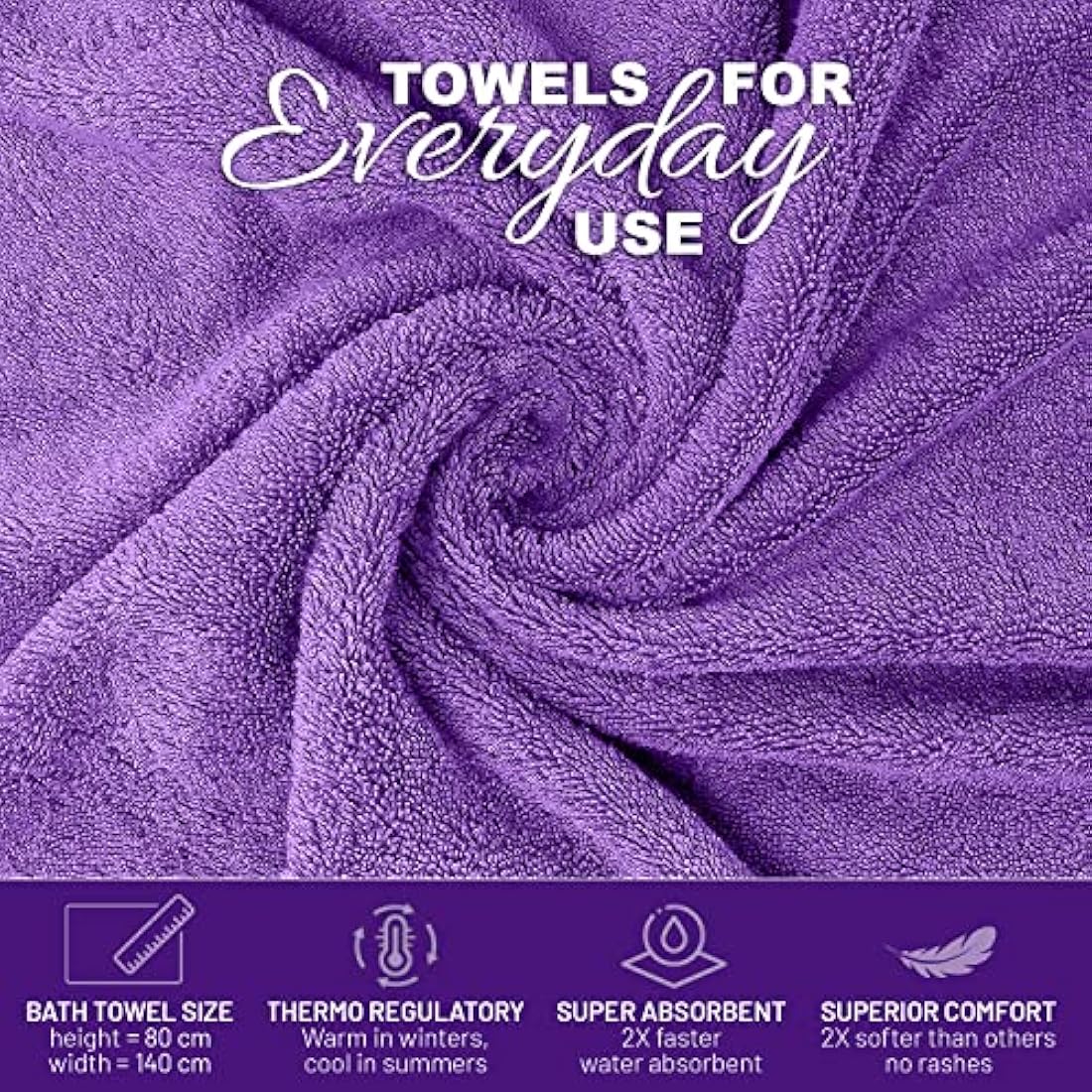 Bath Towels Pack of 4 Egyptian Cotton Towel Set Highly Absorbent Soft Bathroom Towels Set of 4 Ring Spun Cotton Quick Dry Large Towels (Aubergine)
