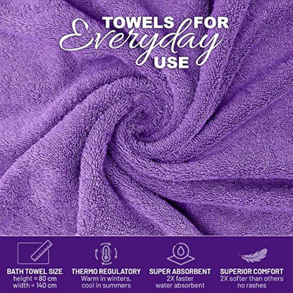 Bath Towels Pack of 4 Egyptian Cotton Towel Set Highly Absorbent Soft Bathroom Towels Set of 4 Ring Spun Cotton Quick Dry Large Towels (Aubergine)