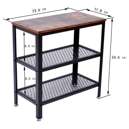 ALPIKA 3-Tier Retro Side Table, Console Table with Storage Rack, Narrow Nightstand for Small Spaces, Mesh Shelf for Living Room, Bedroom, Entryway