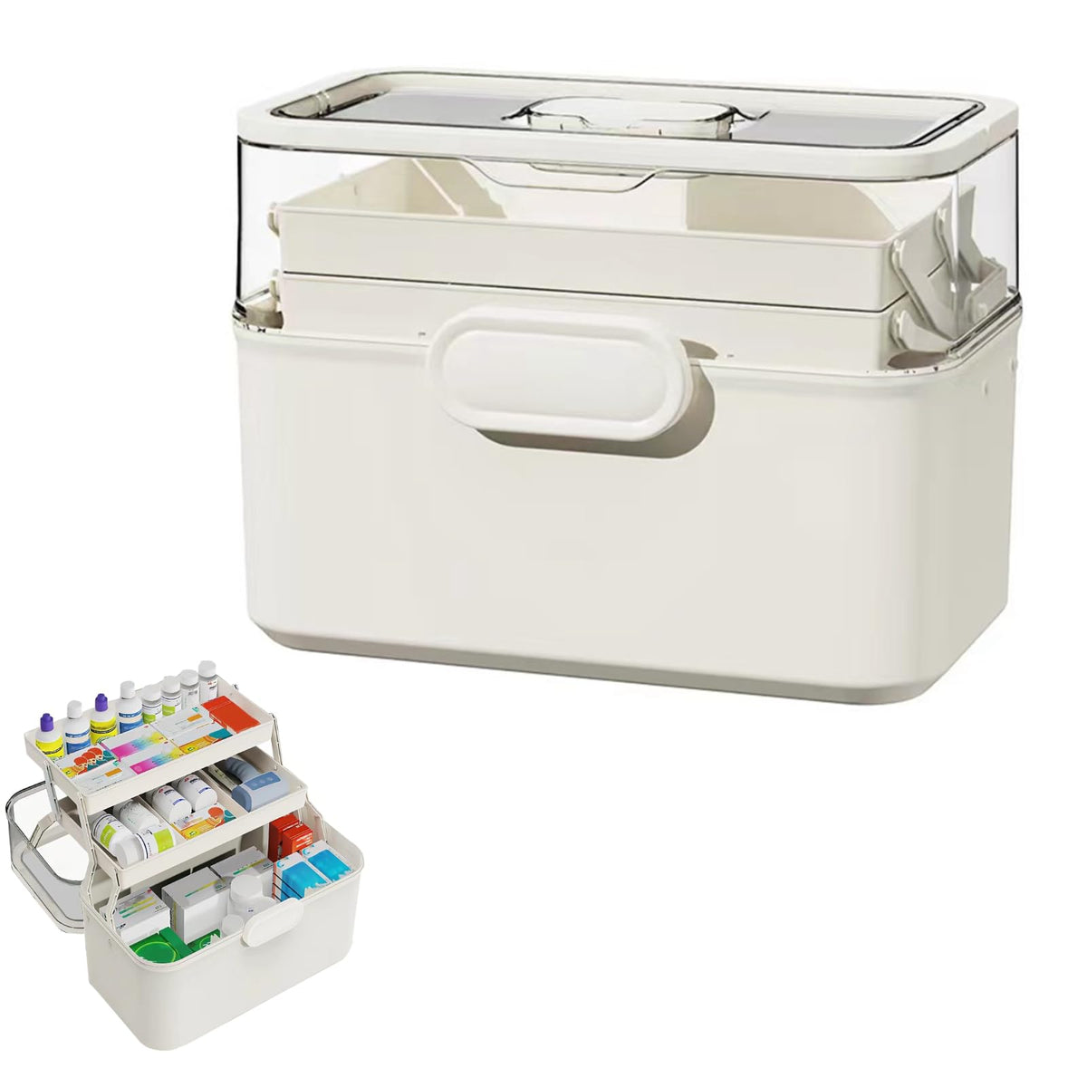 SagTuol Medicine storage, Medicine box, 3-layer Medicine organiser with handle, portable Large Medicine Box, for Home, Office, School, Emergencies