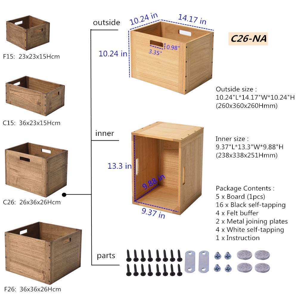 KIRIGEN Stackable Wooden Storage Cube with Handles, Natural
