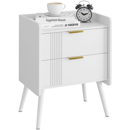 Garden 4 you White Bedside Table, Nightstand, Bed Side Table with Wood Decorated Drawers, Modern Bedside Cabinet, Bedroom End Table with Storage