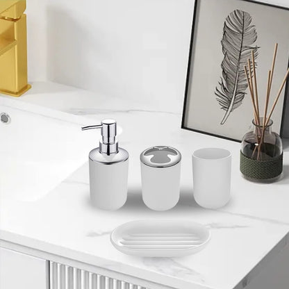 Hosoncovy 4 Pieces Bathroom Accessory Set with Soap Dispenser, Bathroom Cup, Soap Dish ，Toothbrush and Toothpaste Holder (White)
