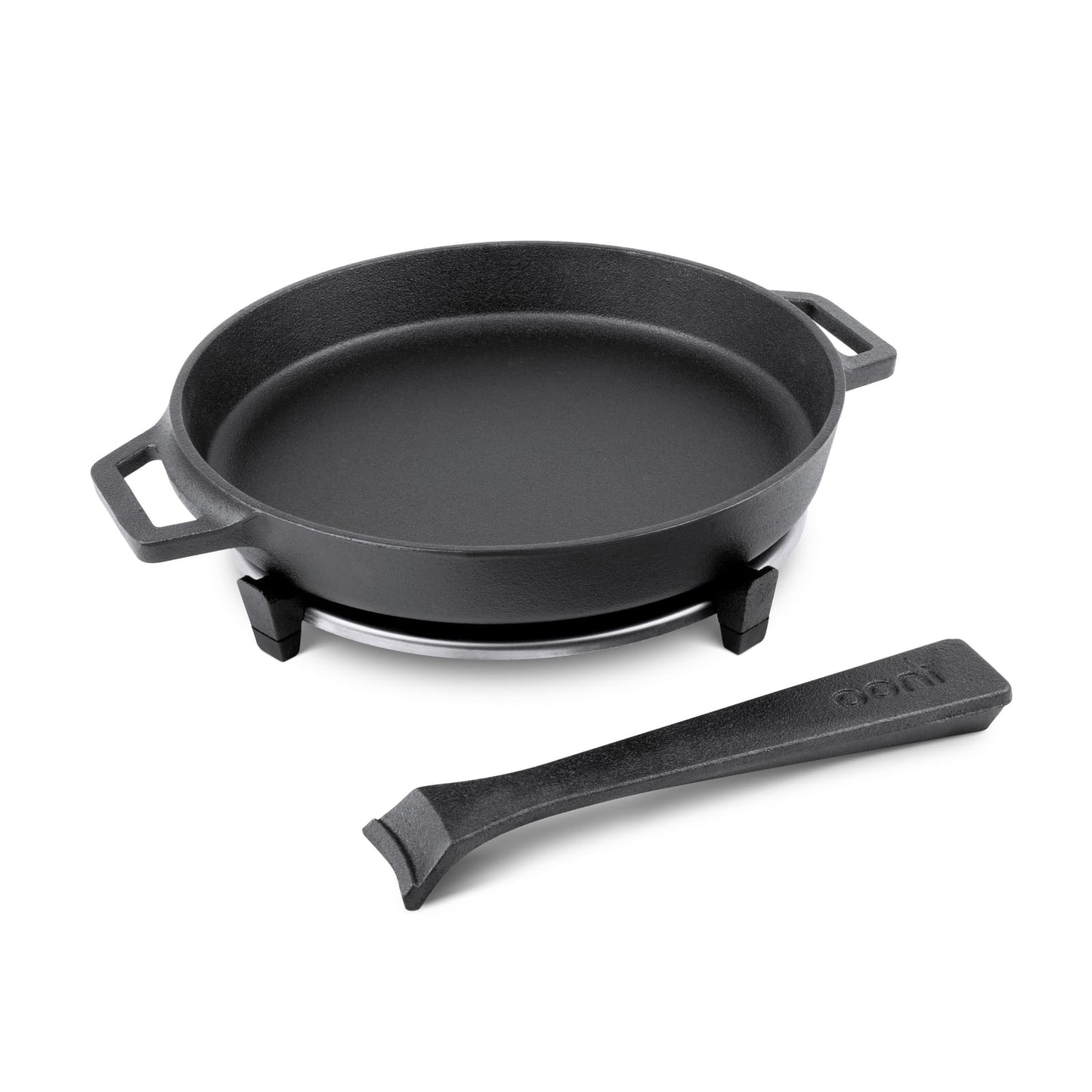 Ooni Cast Iron Skillet Pan - 9" Round Cast Iron Skillet with Removable Handle and Sainless Steel Trivet, Cast Iron Frying Pan, Pre-Seasoned Non-Stick