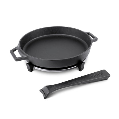 Ooni Cast Iron Skillet Pan - 9" Round Cast Iron Skillet with Removable Handle and Sainless Steel Trivet, Cast Iron Frying Pan, Pre-Seasoned Non-Stick