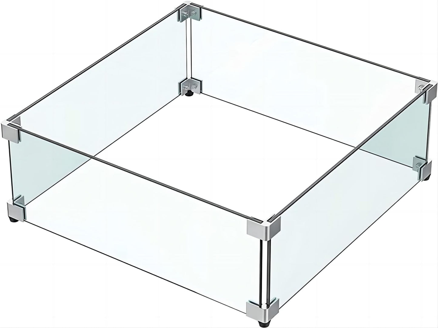 MESIDA 15"x15"x6" Fire Pit Glass Wind Guard, Tempered Glass Firepit Table Shield, Thick and Sturdy, with Hard Aluminum Corner Bracket & Rubber Feet