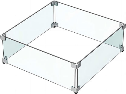 MESIDA 15"x15"x6" Fire Pit Glass Wind Guard, Tempered Glass Firepit Table Shield, Thick and Sturdy, with Hard Aluminum Corner Bracket & Rubber Feet