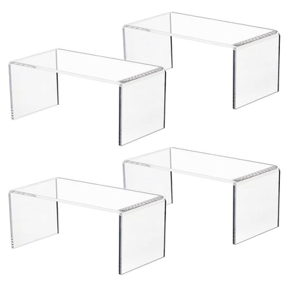 Jusalpha 4 PC Clear Acrylic Risers, Acrylic Display Risers Shelf Showcase Fixtures for Jewelry, Display Stand for Amiibo Funko POP Figures, Cupcakes