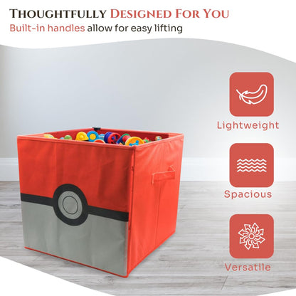 HOX Kids Pokemon Pokeball Collapsible Storage Boxes with Handles Durable Fabric Foldable Storage Cubes | Compatible Ikea Kallax Furniture