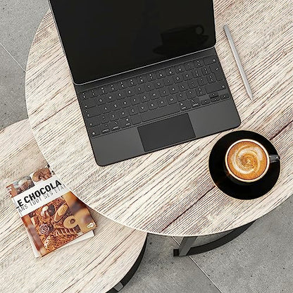 HOJINLINERO Round Coffee Table Nesting Table Set of 2,Small Coffee Table Living Room,Black Metal Frame with Wood Sofa Table,Sturdy and Easy