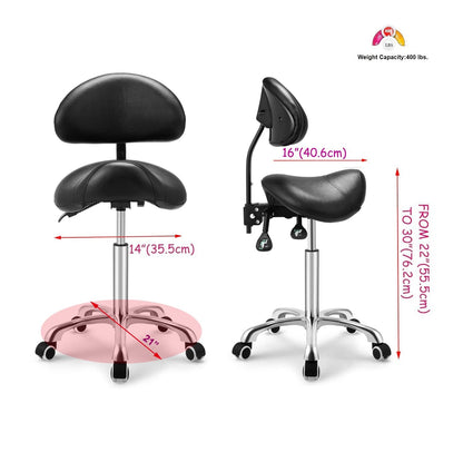 Kaleurrier Rolling Swivel Stool with Back - Height Adjustable with Wheels, Heavy Duty Anti-Fatigue, Ergonomic Chair for Lab, Clinic, Dentist, Salon