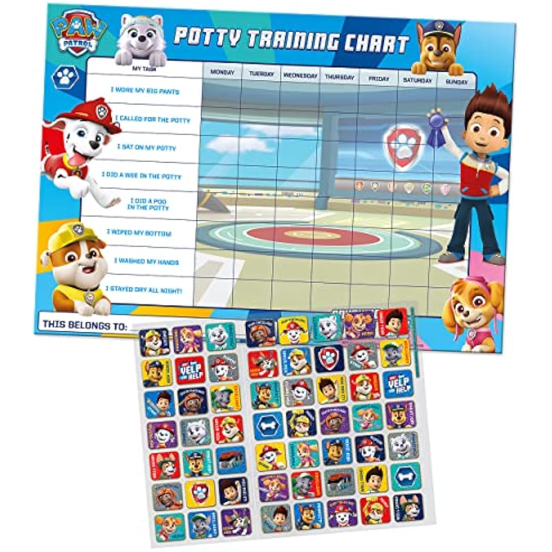 Paper Projects 01.70.30.025 Paw Patrol Potty and Toilet Training Reward Chart and Stickers,for ages 3+, 29.7cm x 42cm