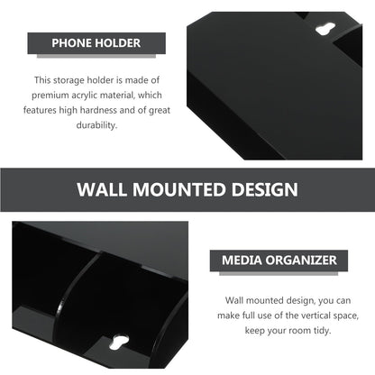 jojofuny 3 Slot Remote Control Holder Wall Mounted, Black Acrylic TV Organiser, Self Adhesive Media Storage for Controller Phone Pen