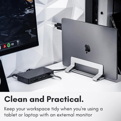 Macally Vertical Laptop Stand for Desk, Laptop Holder Vertical, MacBook Stand (Pro/Air), Save Space and Improve Air Flow with Closed, Adjustable