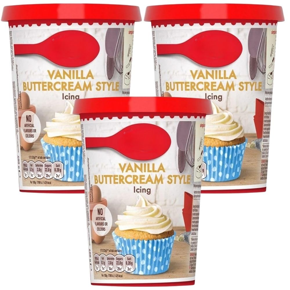 Vanilla Buttercream Flavour Icing 400g x 3, Compatible with Betty Crocker Brownie Recipes, Instant Ready to Use Frosting for Cakes Cupcakes Baking