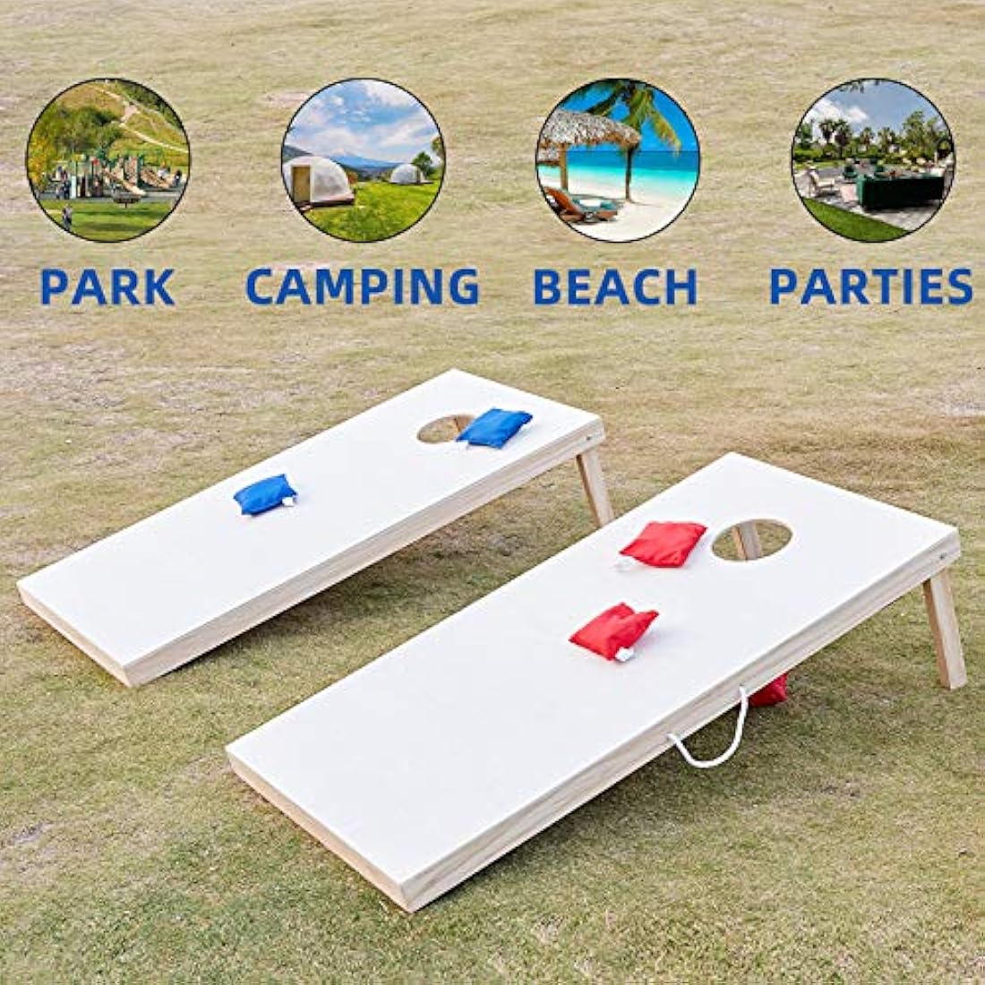 Pointyard Outdoor Cornhole Set - Regulation Cornhole Games with 8 All-Weather Bean Bags and Carrying Case - Portable Backyard Board Game for Teens Adults Family