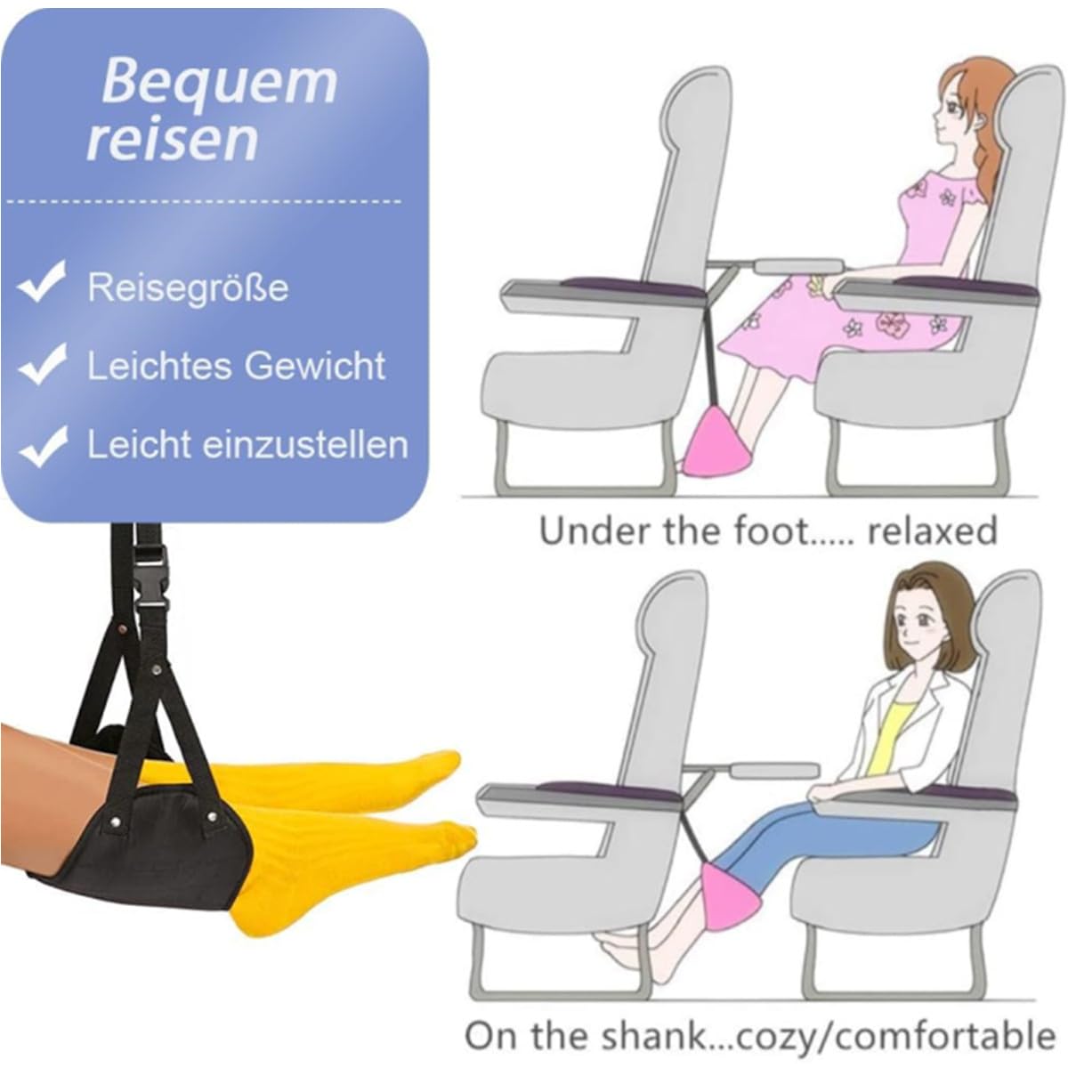 ZHAOYCSH Airplane Footrest - Portable & Adjustable Under Desk Foot Hammock for Long Flights