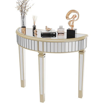 Artloge Half Moon Console Table Mirrored : Silver Hallway Table 90 x 35 x 80.5cm Aesthetic Elegant Glass Console Tables with Sturdy Square Column Leg