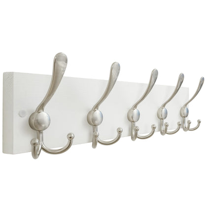SKOLOO Creations White Solid Wood Wall Mounted Coat Rack, 5 Hooks, 16-7/8" Long - Kitchen, Mudroom, Entryway, Bathroom - Includes Mounting Hardware