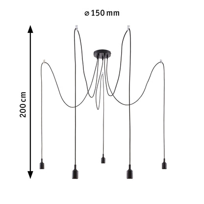 Paulmann 50389 Ketil Neordic Pendant luminaire 5-lamp Sputnik max. 5x20 watts Pendant lamp Black Ceiling lamp Silicone, Metal Pendant luminaire E27