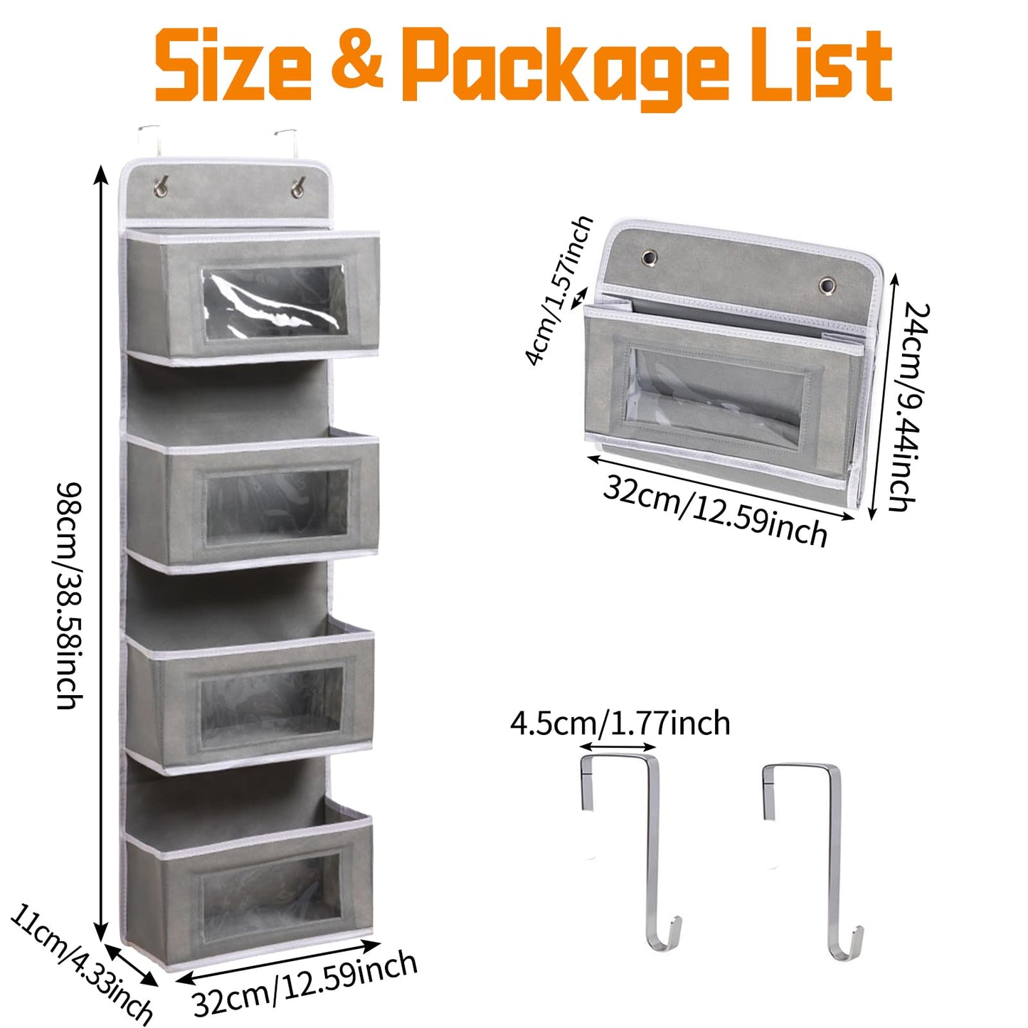 Dinhauyon Over door storage, 4pcs Hanging Organizer Box with Clear Window and 2 Metal Hooks, Foldable Wall Mount Storage for Bathroom Dorm Magazine