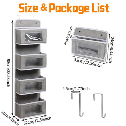 Dinhauyon Over door storage, 4pcs Hanging Organizer Box with Clear Window and 2 Metal Hooks, Foldable Wall Mount Storage for Bathroom Dorm Magazine