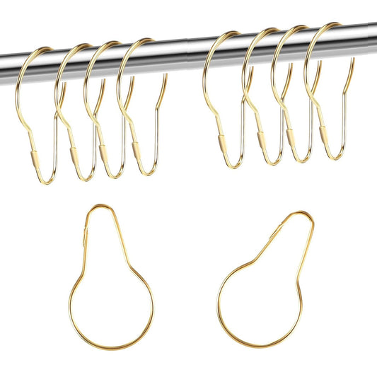 TA-VIGOR 20pc Shower Curtain Rings - Metal Decorative Hooks, Loop Hangers, Hanging Clips for Bathroom/Kitchen Curtain Rods, Gold