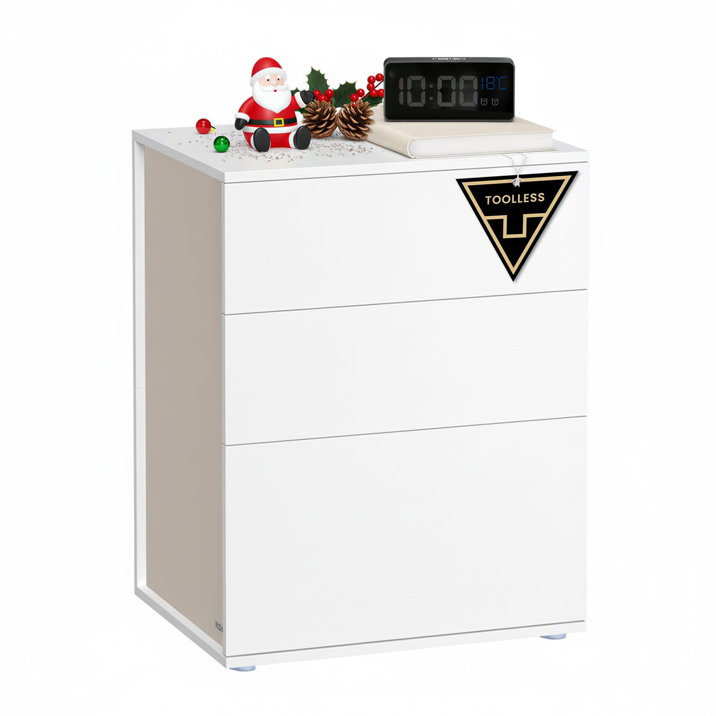 VASAGLE Bedside Table with 3 Drawers, Superfast Toolless Assembly, Bed Side Cabinet Nightstand, White Chest Of Drawers for Bedroom/Living Room,