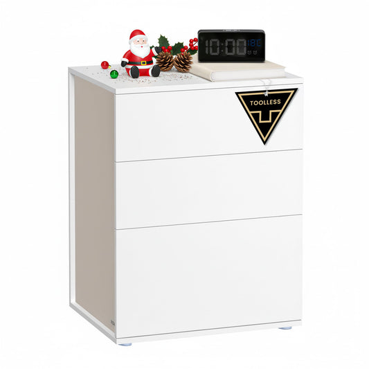 VASAGLE Bedside Table with 3 Drawers, Superfast Toolless Assembly, Bed Side Cabinet Nightstand, White Chest Of Drawers for Bedroom/Living Room,