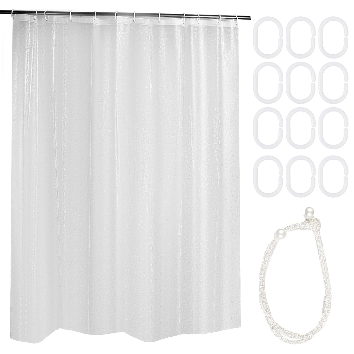 JRJRN Semi Transparent Shower Curtain 180 X 200 Cm, Peva Mould Proof Liner