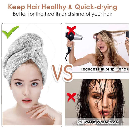 Heacoz Microfibre Hair Towel Wrap, Super Absorbent Hair Drying Towel (2pcs)