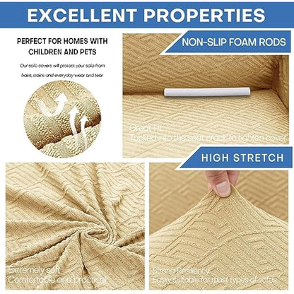 XINEAGE High Stretch Sofa Covers 2 Seater Latest Jacquard Loveseat Covers 1 Piece Couch Covers for 2 Seater Non Slip Sofa Covers for Dogs Washable Sofa Slipcovers Living Room (2 Seater, Beige)
