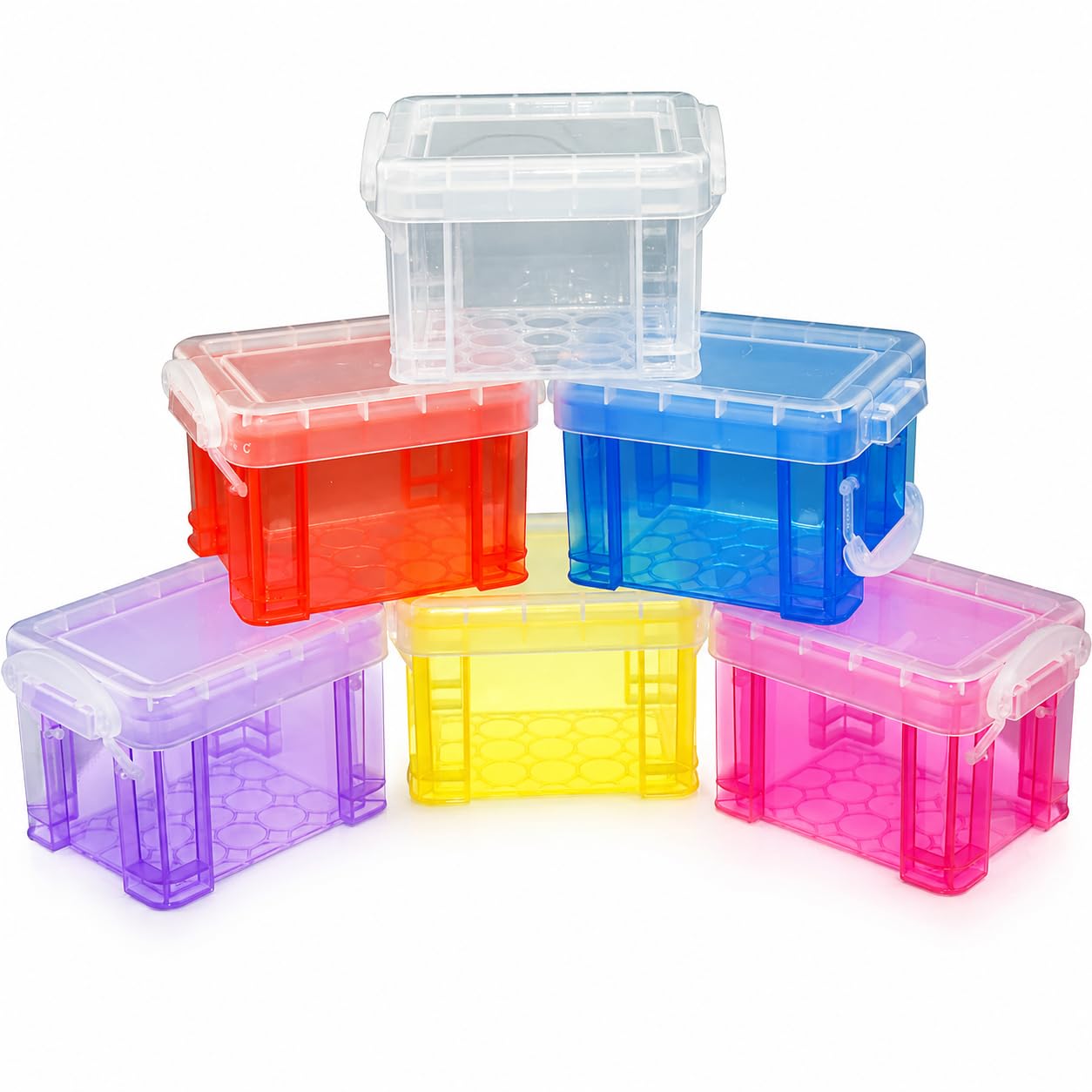 Mnixy 6 Pack Mini Plastic Storage Containers with Lids, Stackable, Clear PP