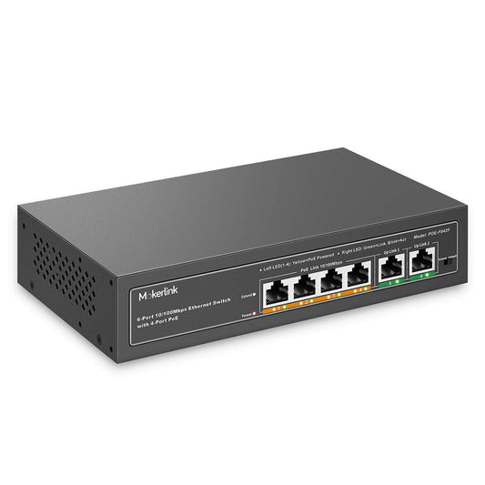 MokerLink 4 Port PoE Switch with 2 Uplink Ethernet Port, 78W High Power, Support IEEE802.3af/at, Fanless Metal Plug & Play PoE+