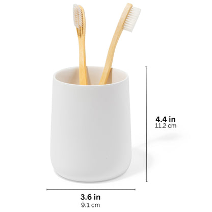 Yew Design Matte White Toothbrush and Toothpaste Holder and Cup for Bathroom Vanity and Countertop, Round Organizer for Electric Toothbrushes, Floss