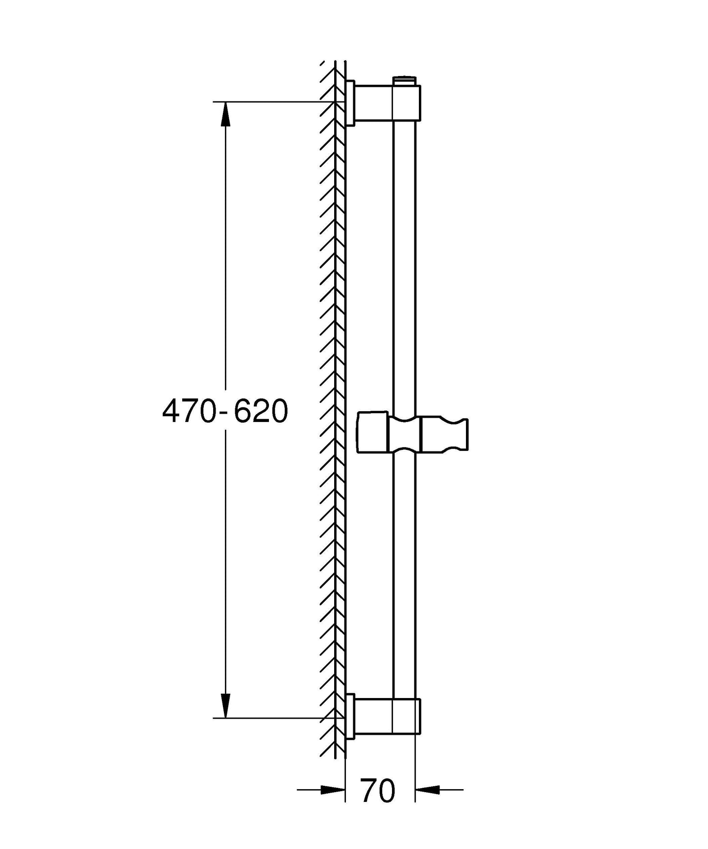 GROHE Vitalio Universal QuickFix - Shower Rail, 60 cm (with Wall Holders, Glide Element and Swivel Holder, Holding Force Maximum 20 kg)