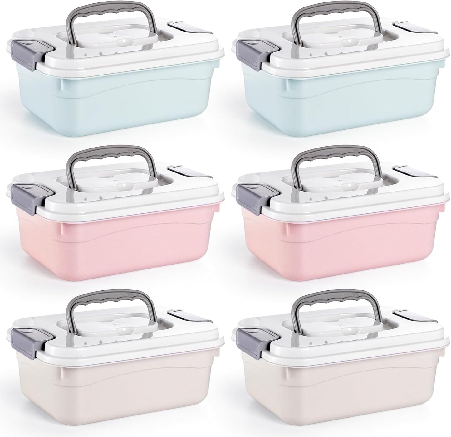 Elsjoy Set of 6 Small Plastic Storage Box With Lid and Handle, 2L Latch Storage Box Bins Stackable Storage Container