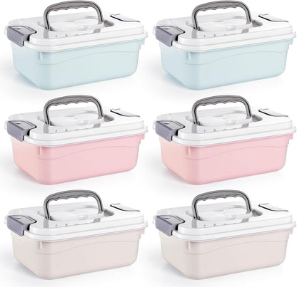 Elsjoy Set of 6 Small Plastic Storage Box With Lid and Handle, 2L Latch Storage Box Bins Stackable Storage Container