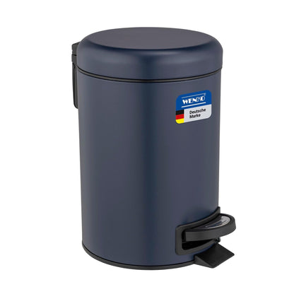 WENKO Leman pedal bin, 3 liters, with removable insert, made of painted steel, 17 x 25 x 22.5 cm, dark blue matt
