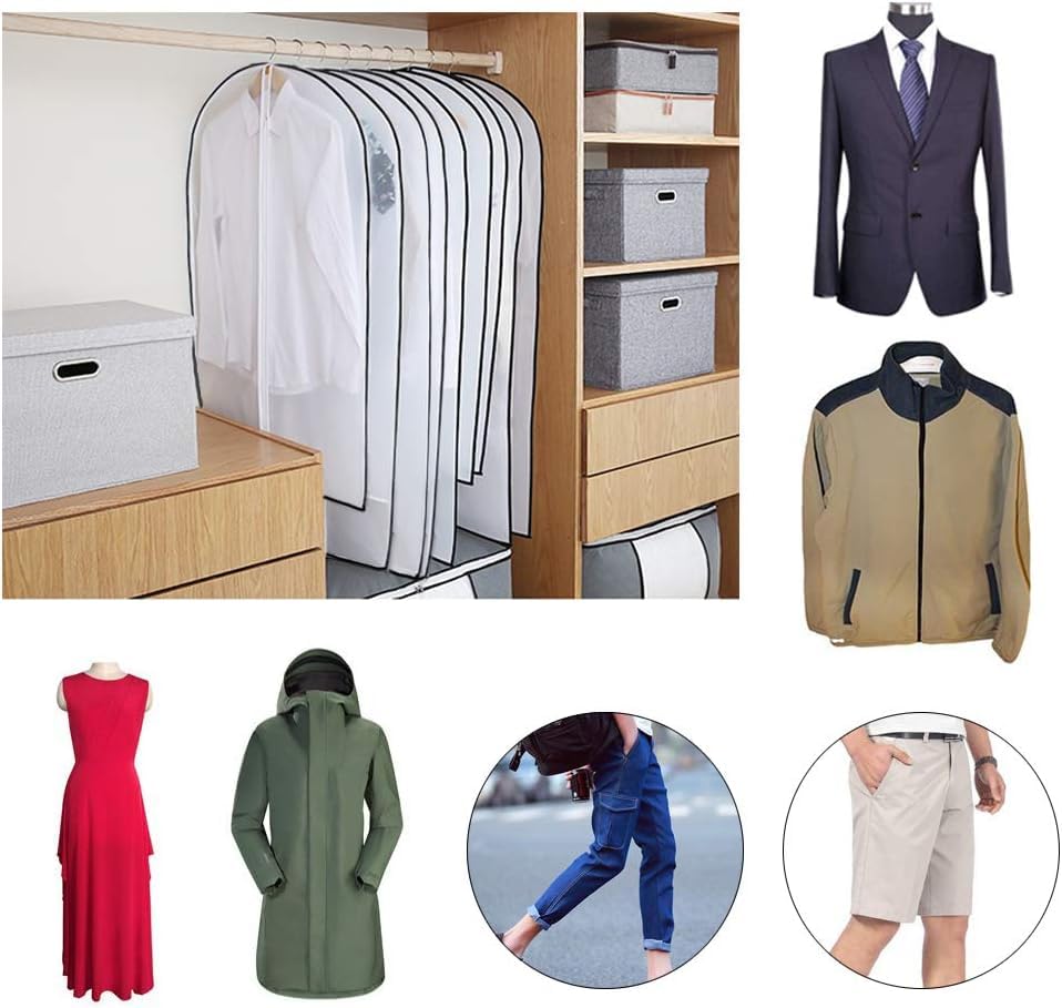 Moth Proof Clothes Covers, Waterproof Dustproof Garment Bags with Zip PEVA Translucent Garment Covers Bags, used for Storing Long Clothes, Dresses