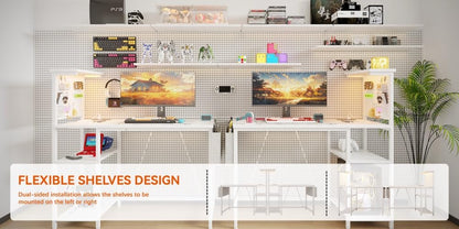 Xyphren Gaming Desk with Pegboard & Power Outlet & LED Light, Small Computer Desk with Reversible Shelves for Corner Home Office Desk, 140 * 50cm