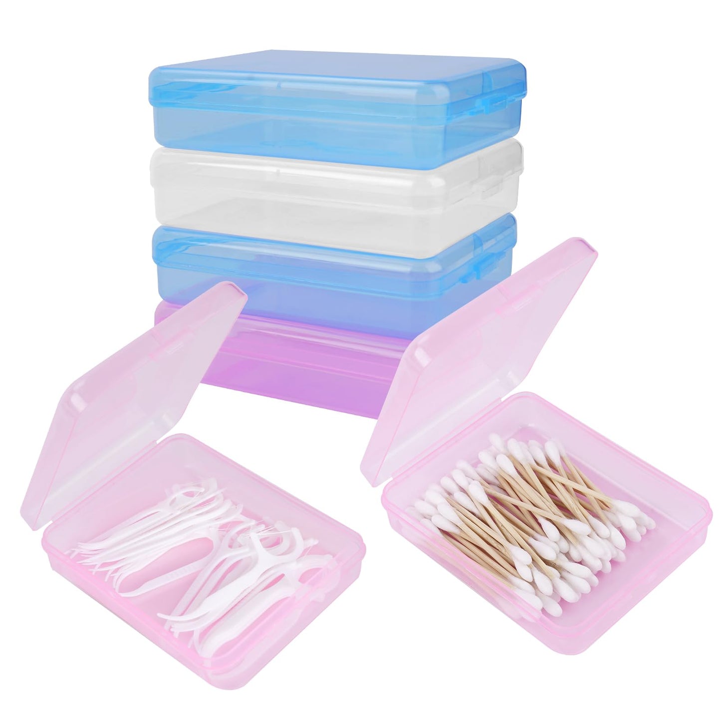 Adorila 6 Pack Travel Cotton Swab Qtip Holder, Portable Hair Tie Organizer with Lid, Flosser Dispenser