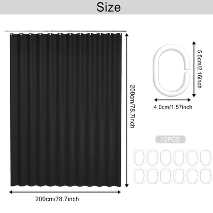 AwmnSrman Black Shower Curtains - Shower Curtains for Bathroom with 12 Shower Curtain Hooks