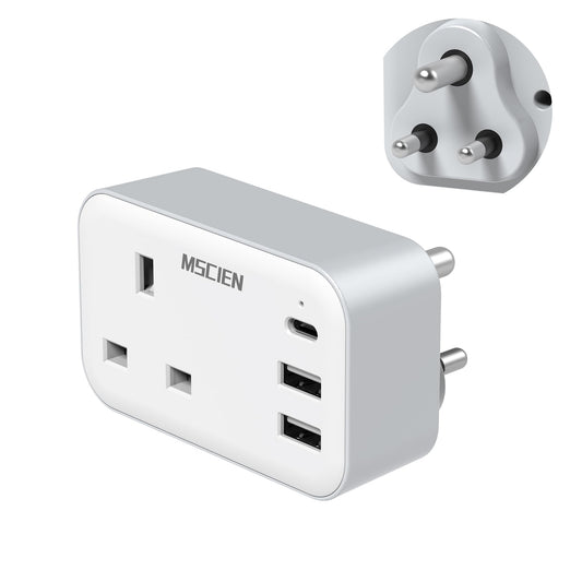 UK to India Plug Adapter with USB, MSCIEN India Type D Travel Plug Adapter, Grounded Charger Travel Adaptor for Sri Lanka, Maldives, Pakistan, Nepal,