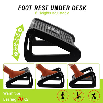 Adjustable Desk Foot Rest with Massage Function, 6 Height Ergonomic Foot Stool Under Desk Footrest for Home Office Travel Use