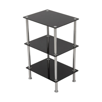 king MAHARA 3 Tier Chrome Effect Black Glass Shelving Unit - Tempered Safety Glass Shelves Max 5kg Each - Storage Unit W40cm x D30cm x H61cm